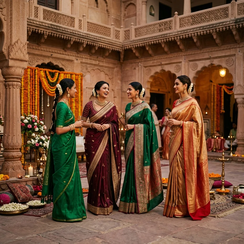 A curated group of women wearing different saree styles